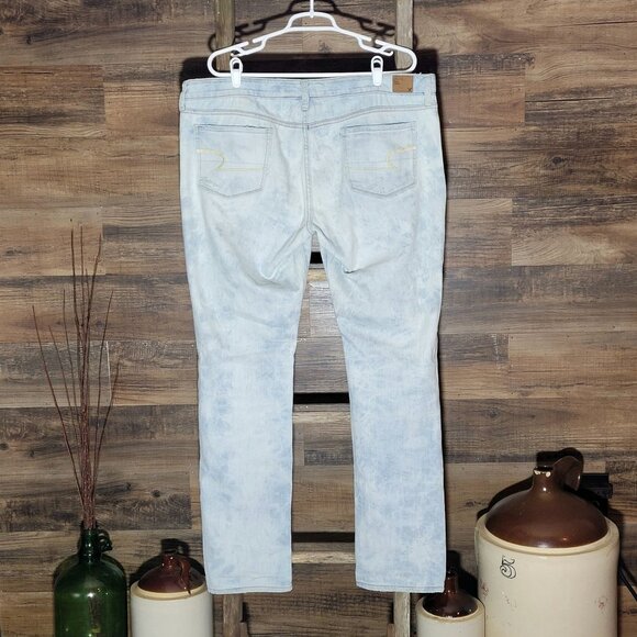 American Eagle Jeans 18 L Skinny Bleach Wash Mid Rise Ripped Denim - Picture 2 of 11
